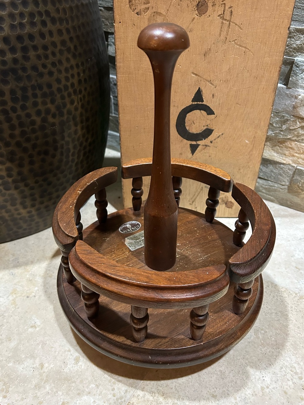 vintage Margaret Studios wooden serving piece or lazy Susan Condiment Spice Rack